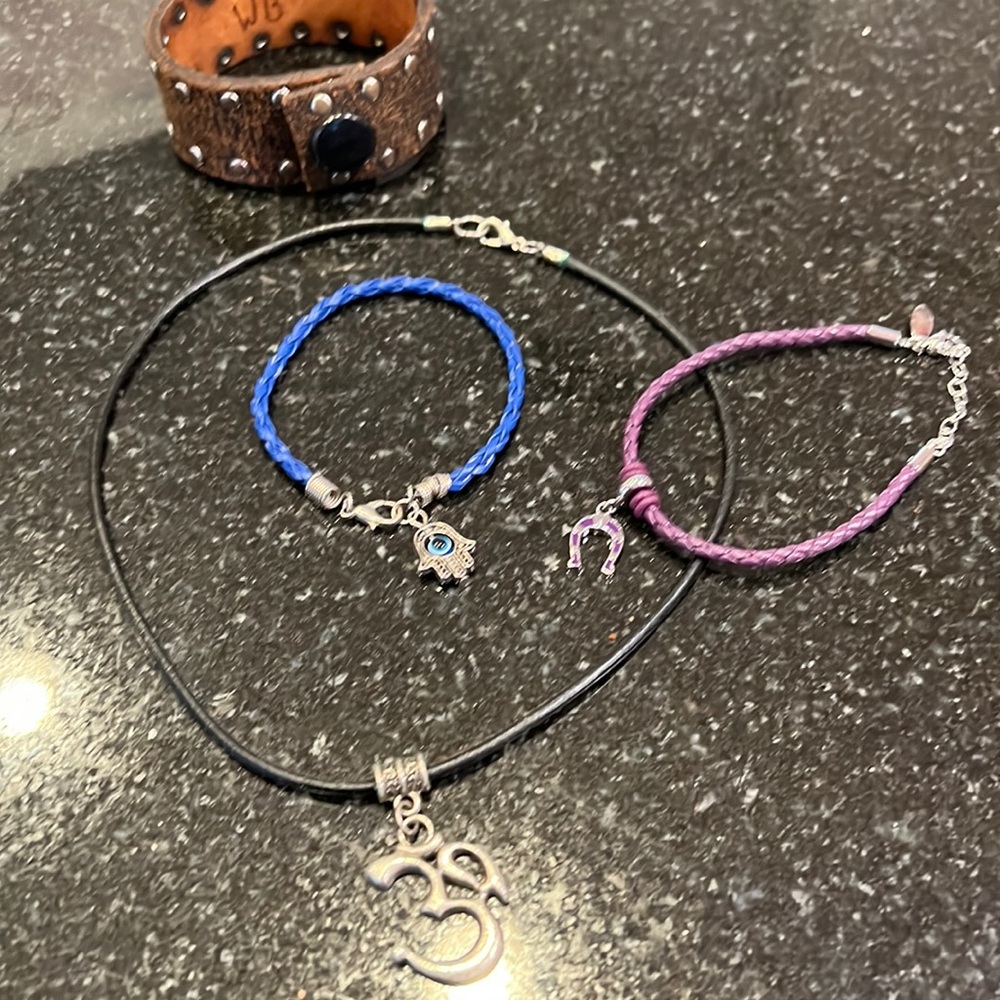 Spanish bracelets and one necklace leather